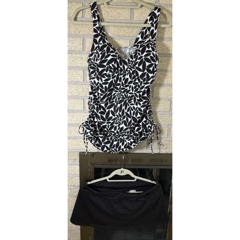 Lands End Tankini Swimsuit 12L/12 Printed Top/Solid Swimskirt